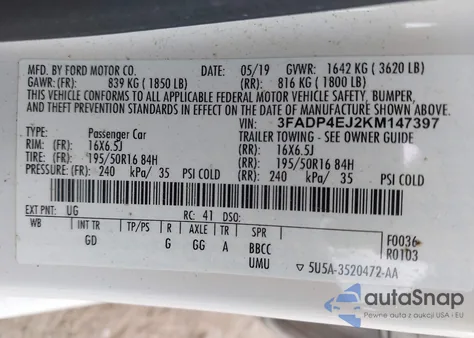 2019 Ford Fiesta Se из США, поврежденный, VIN 3FADP4EJ2KM147397